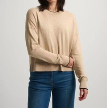 White + Warren silk rib trim sweater in Crema/Black - size S - £99.37 GBP