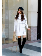 Sweater Dress Size Medium Large Womens Windowpane Plaid Check White Blac... - £73.40 GBP