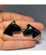 OBSIDIAN Silver Cufflinks Horse Cuff Links Mens Silver Obsidian Cufflinks - $312.17
