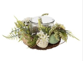 Easter Decoration Glass Candle Holder in Bird Nest with Eggs &amp; Ferns - £118.51 GBP