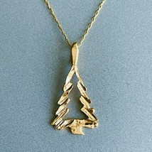 14k Gold Diamond Cut Christmas Tree Pendant Charm on Chain Necklace - £147.49 GBP