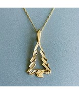 14k Gold Diamond Cut Christmas Tree Pendant Charm on Chain Necklace - £147.03 GBP