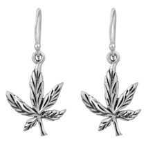 Cannabis Marijuana Weed Leaf Sterling Silver Edgy Dangle Earrings - £17.51 GBP