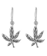 Cannabis Marijuana Weed Leaf Sterling Silver Edgy Dangle Earrings - £17.37 GBP