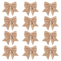12Pcs Christmas Bow Decorations, Glitter Rose Gold Wreaths Bows, Small Christmas - £25.30 GBP