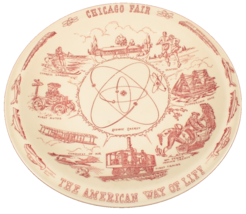 Vintage Pink Vernon Kilns USA Pottery Picture Map Of Chicago Fair Plate 10.5 - $18.69