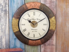 Wooden Frame Brass Fitted Wall Clock Handcrafted Wall Decor Living Room ... - $123.75