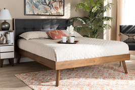 Celestine Dark Gray Fabric Walnut Brown Full Size Platform Bed - $7,276.77 MXN