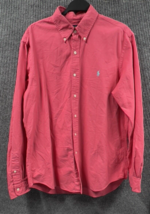 VTG Ralph Lauren Shirt Mens Large Red White Pony Logo Button Down Long Sleeve - $44.81