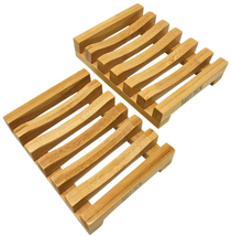 Bamboo Soap Dish Soap Saver Handcrafted For Bathroom Bathtub 2pc NEW - £9.75 GBP