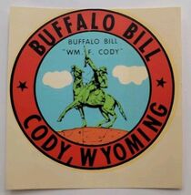VTG Buffalo Bill Cody Wyoming Travel Decal Western Cowboy Horse Illustrated - $9.99