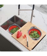 Over The Sink Large Cutting Board with Colander Set Brown Rectangle Bamboo - £49.23 GBP