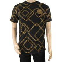 Mens PLATINI Sports Shirt With Rhine Stones Medallion Chain STT7626 Black Gold image 2
