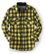 MEN&#39;S GUYS AEROPOSTALE GINGHAM YELLOW CHECKERED BUTTON-UP FLANNEL NEW $54 - £31.41 GBP
