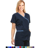 Medical Nurse Fashion Scrub Top - Mock Wrap Scrubs - 3XL - Purple w/ Bla... - £7.16 GBP