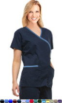 5XL Medical Nurse Fashion Scrub Top - Red w/ Royal Blue Trim Mock Wrap S... - $9.99