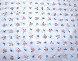White,Cotton Fabric Pink Flowers and Blue Butterflies Quilting, Crafting, Sewing - $19.95