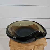 Green Ashtray Candy Bowl Trinket Smokey 6 inch Art Glass Vtg - £11.81 GBP