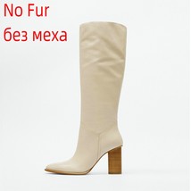 ZA Fashion Women Knee High Boots Winter Genuine Leather Pointed Toe High Heels I - £141.76 GBP