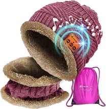 Bluetooth Beanie Wireless Hat with Scarf ? Pink Headphone Beanie Hat with Upgrad - £31.97 GBP