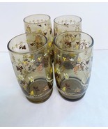 4 Vintage 1970&#39;s Drinking Tumblers 5 1/4&quot; Brown Flowered Signed Judy Byr... - $282.50 MXN