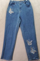 Quacker Factory Jeans Women&#39;s 12 Blue Denim Embroidered Butterfly Sequin... - £20.29 GBP