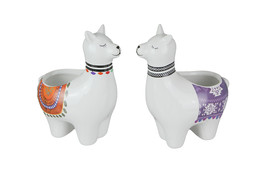 Zeckos Set of 2 Adorable Hand Painted Llama Dolomite Ceramic Mini Planters - £17.56 GBP