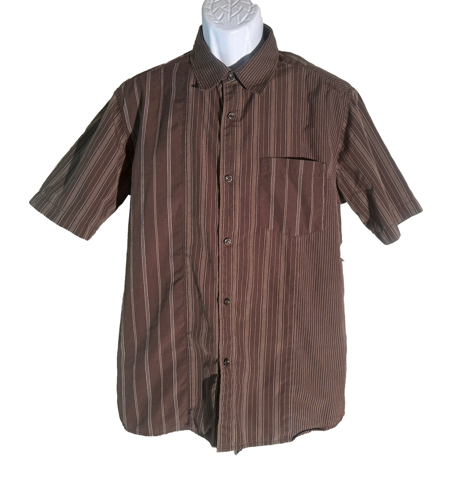 QUIKSILVER Men&#39;s Short Sleeve Button Down Striped Shirt Brown Small - $15.83