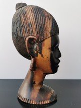 Woman Heavy Ebony Wood Carved African Tribal Figure Bust Statue Head Maasai 2Kg - £72.74 GBP
