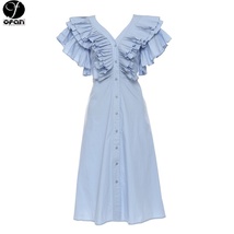 Romantic and beautiful heavy industry pleated v-neck long lace-up shirt ... - £51.77 GBP+
