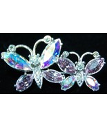 Butterfly Pair Aurora Borealis Crystal Stone Brooch - £12.78 GBP