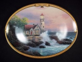 Thomas Kinkade oval porcelain collector plate Hope's Cottage gold rim 9x7" - $12.95