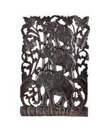 Loving Trio of Elephants in a Forest 12in x 18in Carved Panel Wall Art - £31.72 GBP