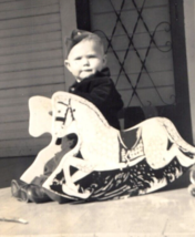 Boy Rocking Horse Military Hat 40s Original Photo Vintage Photograph WW2 - £9.67 GBP