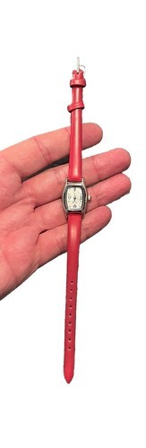 Diamond Quartz Analog Watch Silver Dial Red Leather Band...NEW BATTERY - $19.53