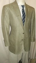 D23 42R silk POLO BLAZER Sport Coat Jacket mens 23.5" arms Beige check LINEN - $119.99