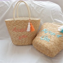casual tassel straw bags rattan women handbags wicker woven shoulder bags large  - £38.37 GBP