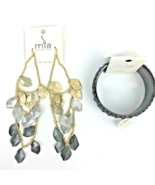 Jewelry Set Leaf Dangle Earrings w/Dark Silver Bracelet Kim Mia Sun Coll... - £4.48 GBP
