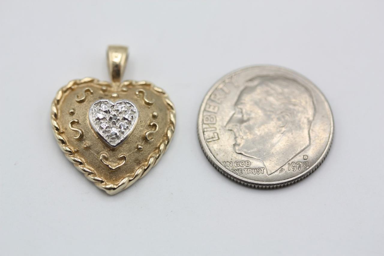 10K Two Tone Gold Matte Finish White Gold Accent Heart Pendant Charm 2.5 gr Item image 6