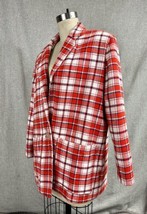 Vtg 1980s Relaxed Red &amp; White Plaid Wool Jacket Blazer Sz M/L Boxy Fit - £37.77 GBP
