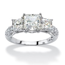 PalmBeach Jewelry 3.06 TCW CZ 3 Stone Bridal Ring in Solid 10k White Gold - £265.08 GBP