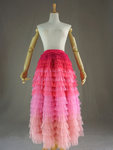 Pink Blush Nude Tiered Tulle Skirt Women Custom Plus Size Long Tulle Skirts image 1