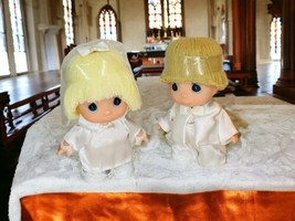 Precious Moments TAG ON Hi Baby 5 Inch Bride and Groom Dolls Vtg 1989 Wedding - £21.96 GBP