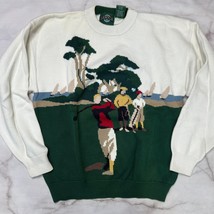 Vintage Jantzen All Over Print Golf Fairway Sweater Size L White Green 90s - £47.55 GBP