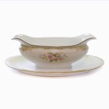 Vintage Noritake Porcelain Gravy Boat Sauce Dish With Attached Saucer Dish 9" - $10.86