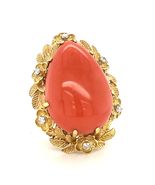 18k Gold, Diamond, and Pear-shaped Coral Cabochon Ring size 8-3/4 22.0g - €5.352,96 EUR