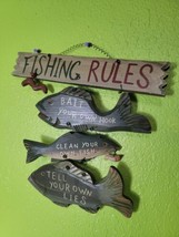 Wooden Wall Decor Fish Fishing Rules Bait Clean Tell Your Own Lies Mancave - $31.68