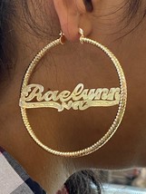 14k gold overlay personalized Hoop Earrings 3&quot;  /#c6 - £27.64 GBP