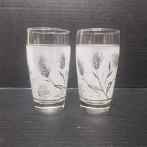 2 Frosted Tumblers Glasses Silver Wheat Flower 8 oz Vintage Drinking Gla... - $10.89