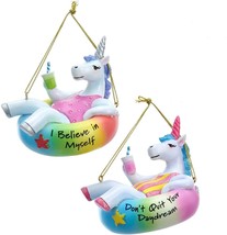 Kurt Adler Unicorn On Floaty Ornament - Set of 2 - £14.24 GBP